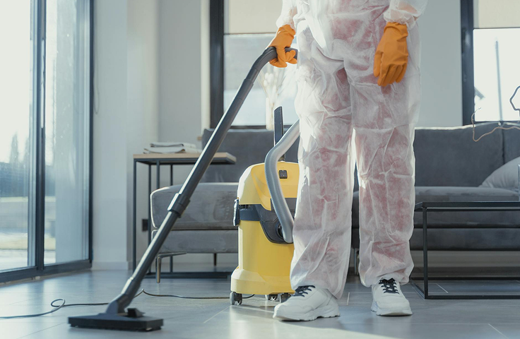 Professional man performing home cleaning chores